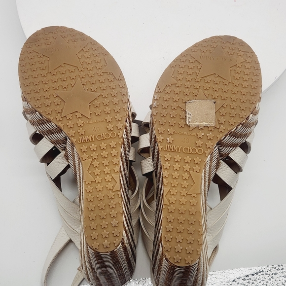 💋NEW💋JIMMY CHOO Perdita Leather Raffia Wedge Sandals - Picture 12 of 14